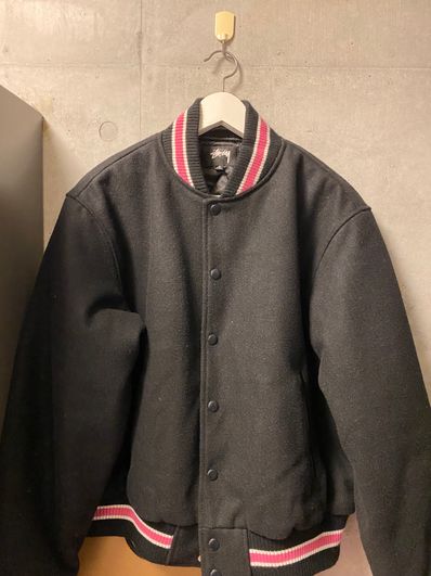 Stussy S Talk Melton Varsity Jacket "Black "