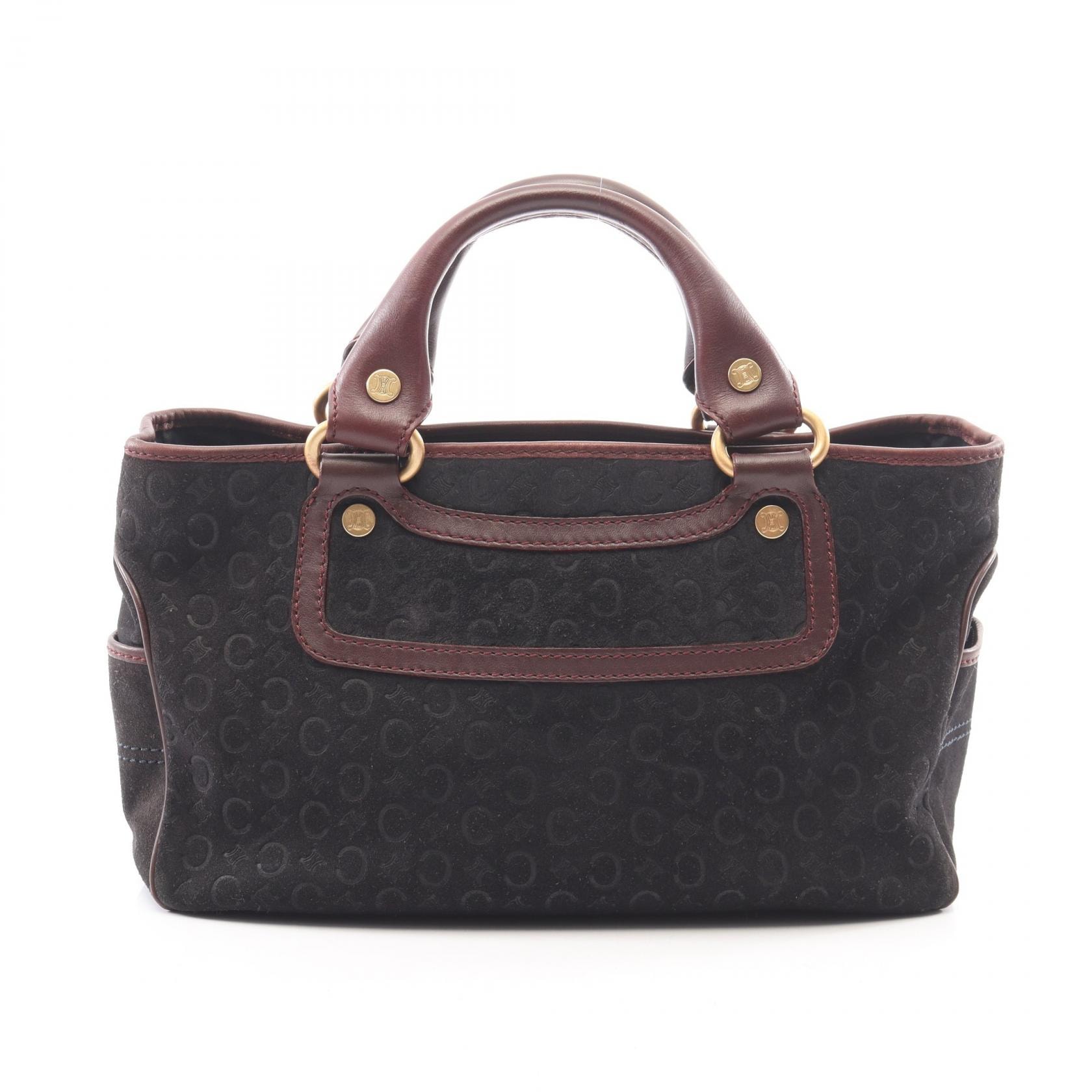 セリーヌ CELINE Cマカダム ブギーバッグ ハンドバッグ バッグ スウェード レザー レディース ブラック系 / ボルドー系 【中古】
