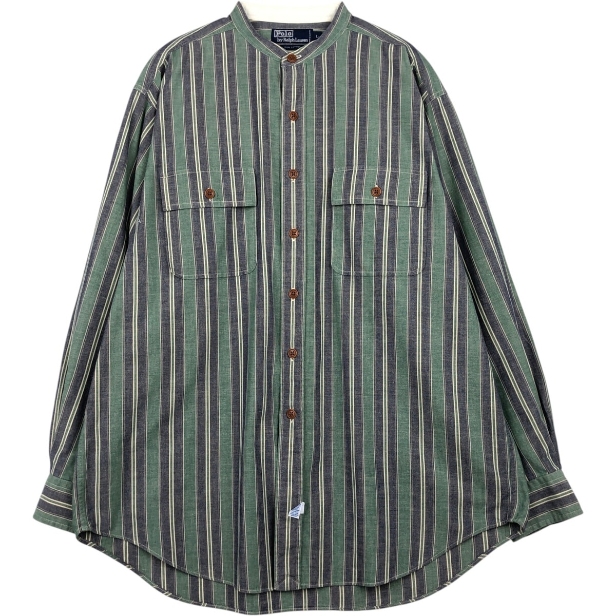 古着 ラルフローレン Ralph Lauren POLO by Ralph Lauren スタンドカラー 長袖 コットンストライプシャツ メンズL相当/eaa650143