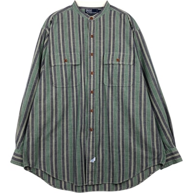 古着 ラルフローレン Ralph Lauren POLO by Ralph Lauren スタンドカラー 長袖 コットンストライプシャツ メンズL相当/eaa650143