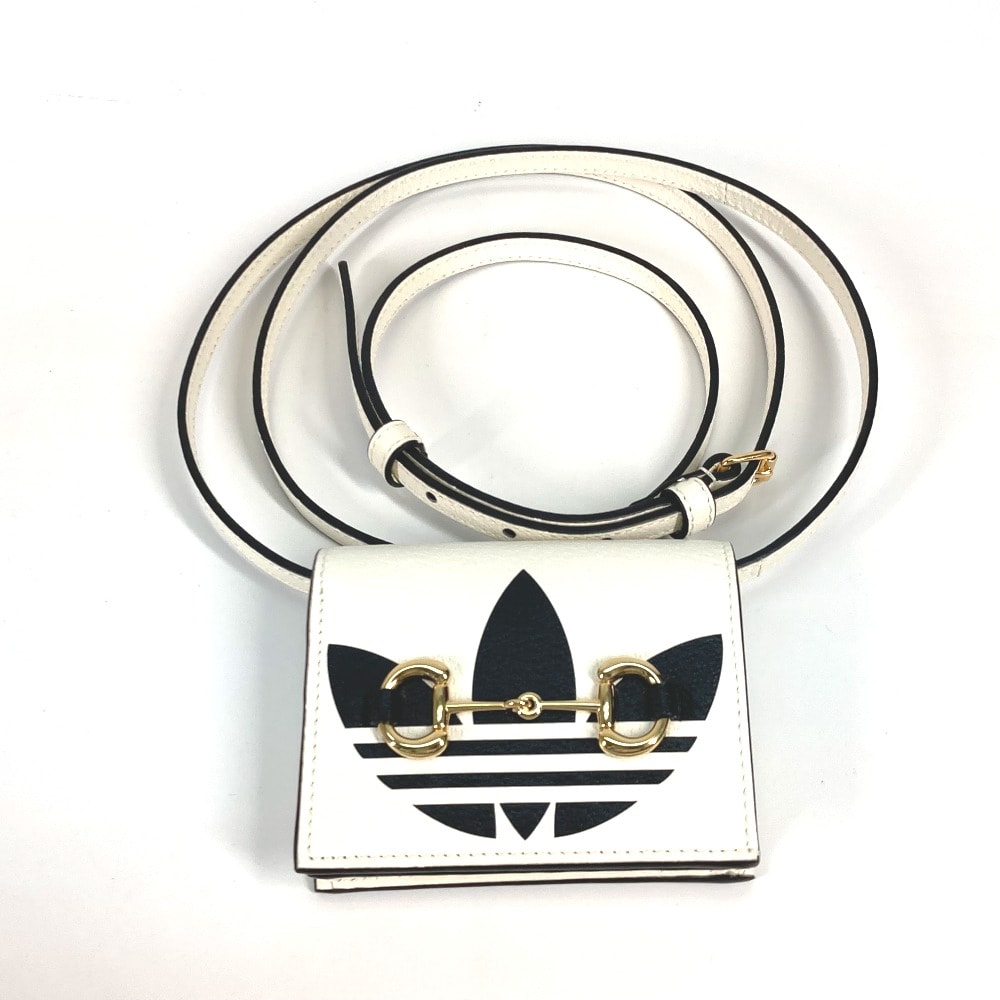 グッチ GUCCI ホースビット 702248 adidas アディダス コラボ ショルダーバッグ 斜め掛け 2つ折り財布 レザー ホワイト 新品同様