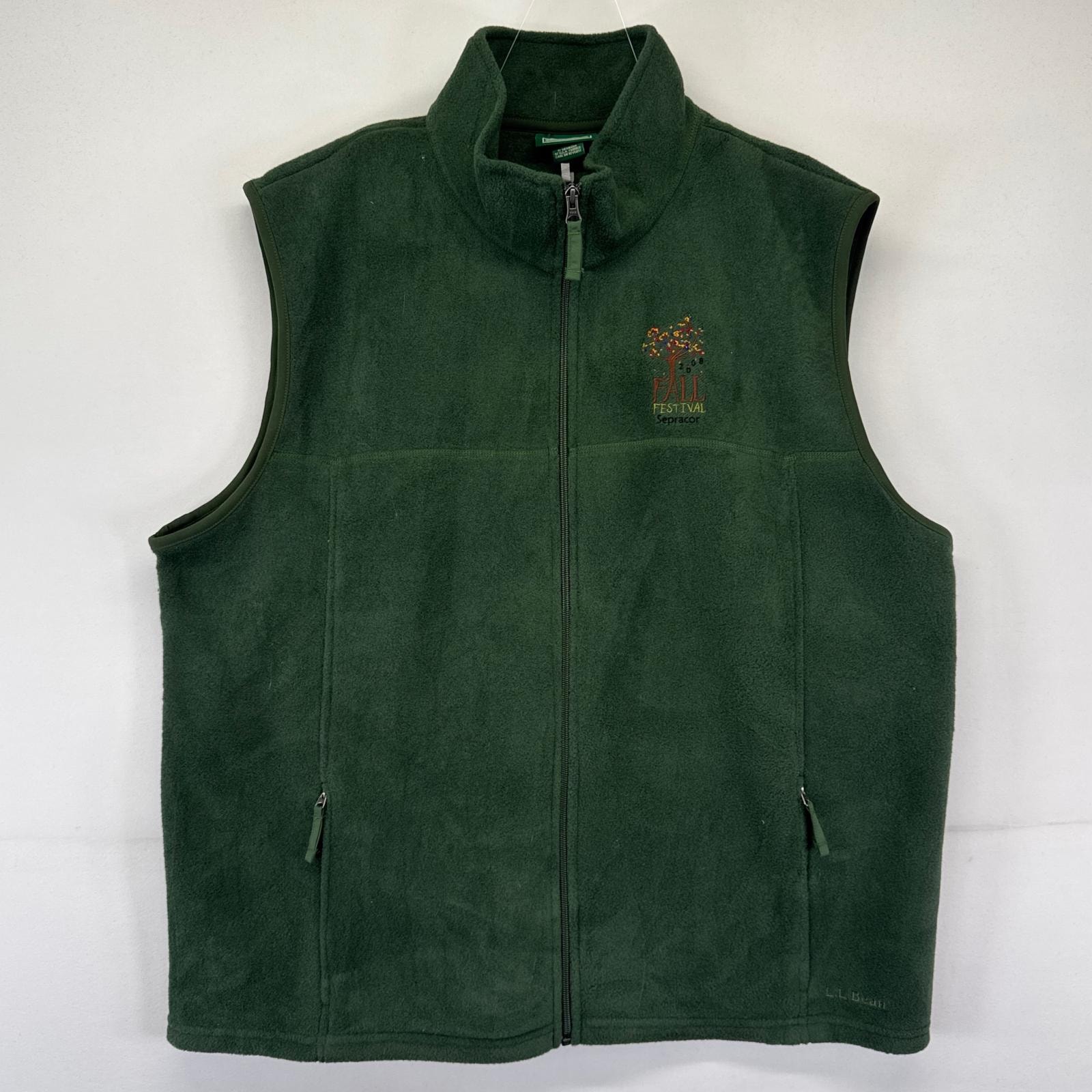 古着 エルエルビーン L.L.Bean フリース ベスト フルジップ 刺繍デザイン 薄手 ワンポイントロゴ 2XL  グリーン系 メンズ
