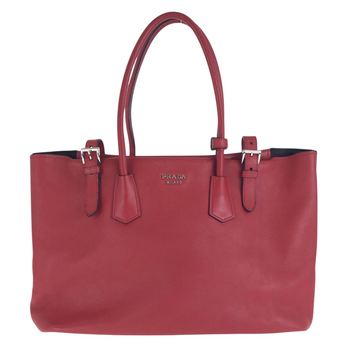 美品 PRADA プラダ レッド シルバー金具 レザー トートバッグ ショルダーバッグ 501552 【中古】