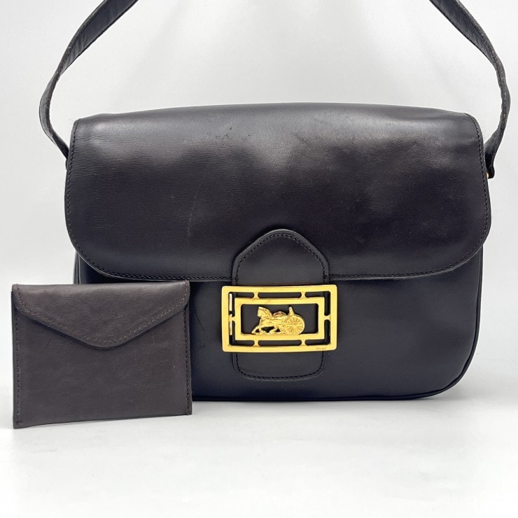 CELINE(セリーヌ)馬車金具 ヴィンテージ ショルダーバッグ ダークブラウン レザー ゴールド金具 レディース【中古】