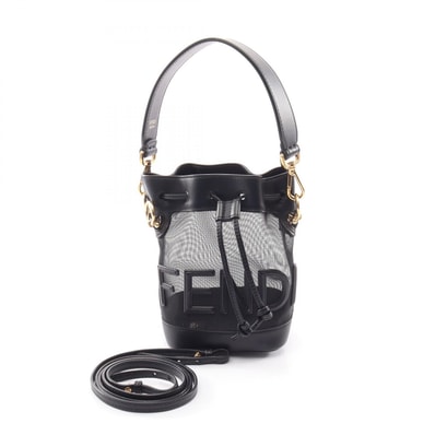 フェンディ FENDI ミニ モントレゾール メッシュ 2WAY ハンドバッグ バッグ ナイロン レザー レディース ブラック系 8BS010 【中古】