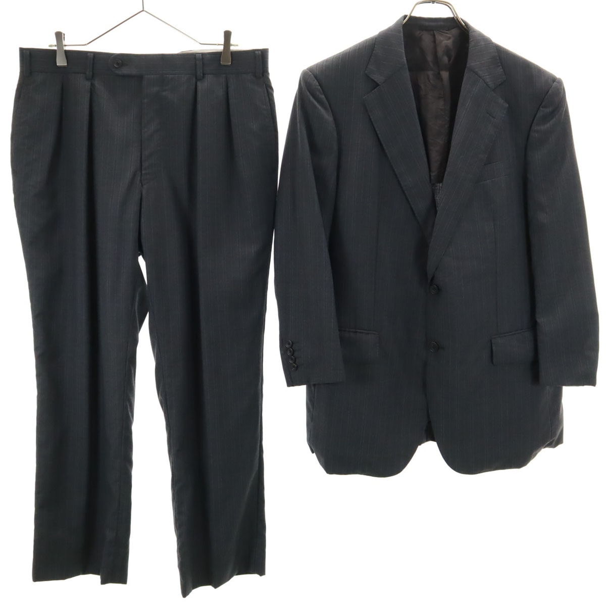 BURBERRY LONDON バーバリーロンドン 日本製 ストライプ柄 スーツ 上下セットアップ BB5/BB4 チャコールグレー 三陽商会 カバー付き