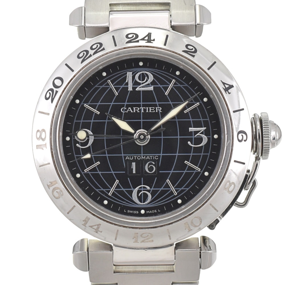 値下 カルティエ CARTIER W31049M7 パシャC メリディアン ビッグデイト GMT 自動巻き ユニセックス 良品 O#143430