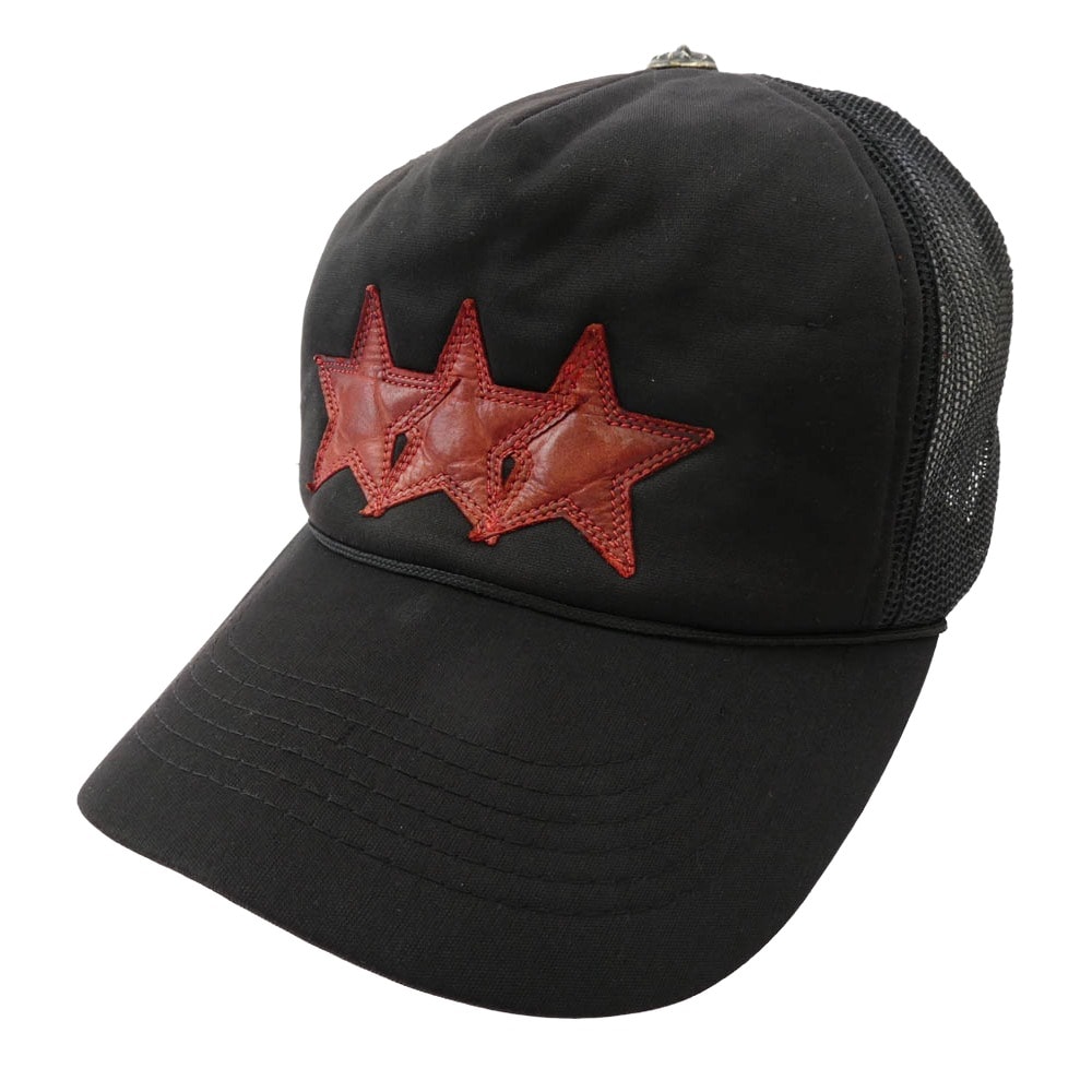 CHROME HEARTS クロムハーツ(原本無) キャップ オールド 3レザースターパッチ クロスボール 帽子 キャップ ブラック系【中古】