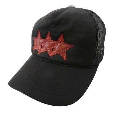 CHROME HEARTS クロムハーツ(原本無) キャップ オールド 3レザースターパッチ クロスボール 帽子 キャップ ブラック系【中古】