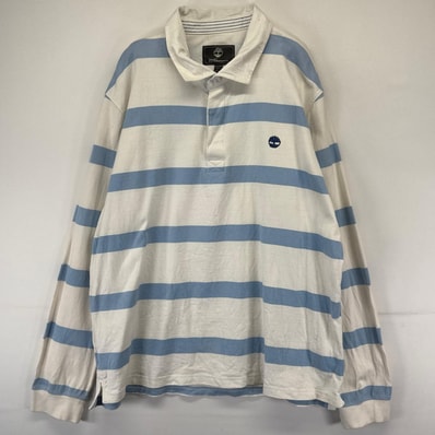 古着 ティンバーランド Timberland 長袖シャツ ワンポイントロゴ刺繍 ラガーシャツ 2XL ホワイト系 ボーダー メンズ