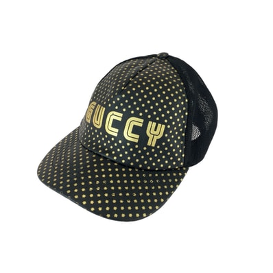 美品 GUCCI グッチ SEGAコラボ ブラック 黒 ゴールド レザー ナイロン/ キャップ 男女兼用 601133 【中古】