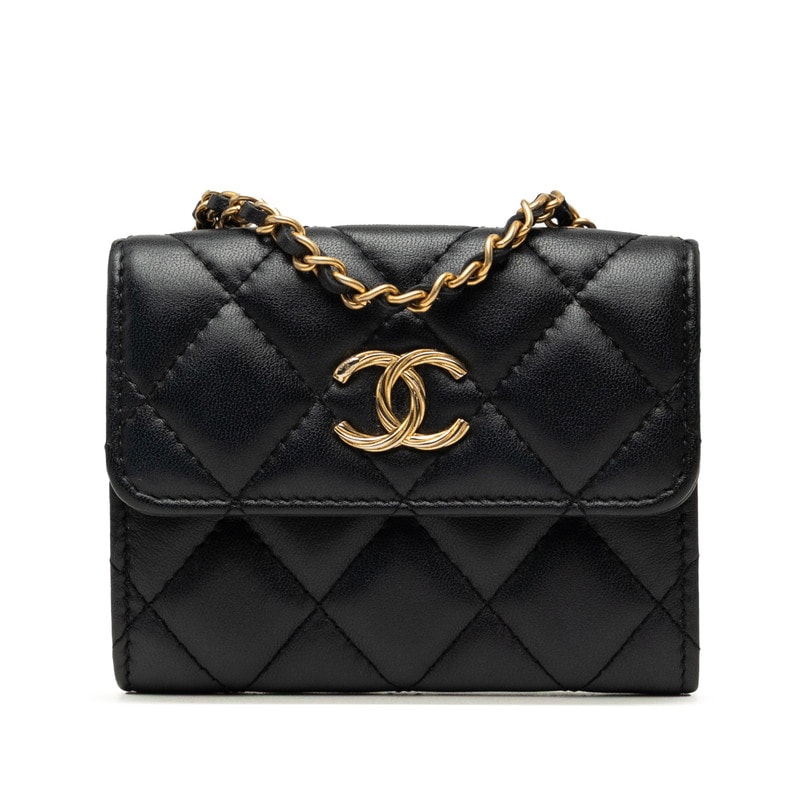 シャネル マトラッセ ココマーク ミニ チェーン ショルダーバッグ ブラック ゴールド金具 ラムスキン レディース CHANEL 中古