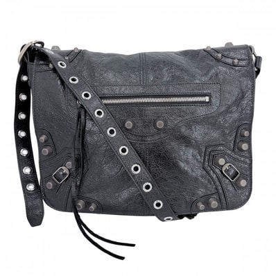 BALENCIAGA バレンシアガ ショルダーバッグ メッセンジャーバッグ ミディアム ルカゴール 肩掛け 斜め掛け LE CAGOLE 719093 ラムスキン ブラック 黒 シルバー金具 メンズ【中古品】