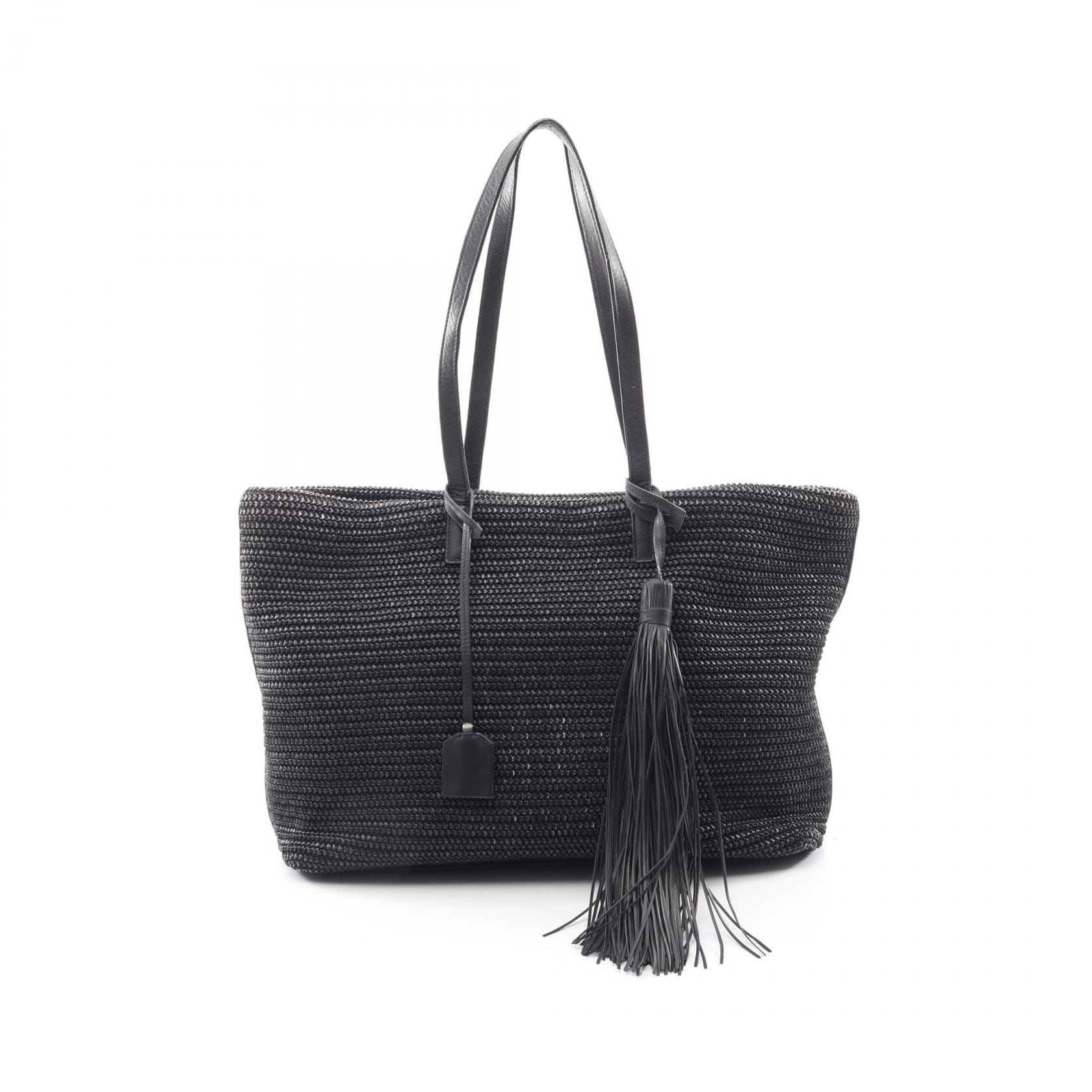 サンローランパリ SAINT LAURENT PARIS ショッピング トートバッグ バッグ レザー ラフィア レディース ブラック系 【中古】