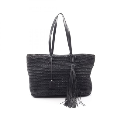 サンローランパリ SAINT LAURENT PARIS ショッピング トートバッグ バッグ レザー ラフィア レディース ブラック系 【中古】
