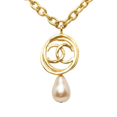 シャネル ココマーク ヴィンテージ ネックレス 28 ゴールド メッキ フェイクパール レディース CHANEL 【中古】