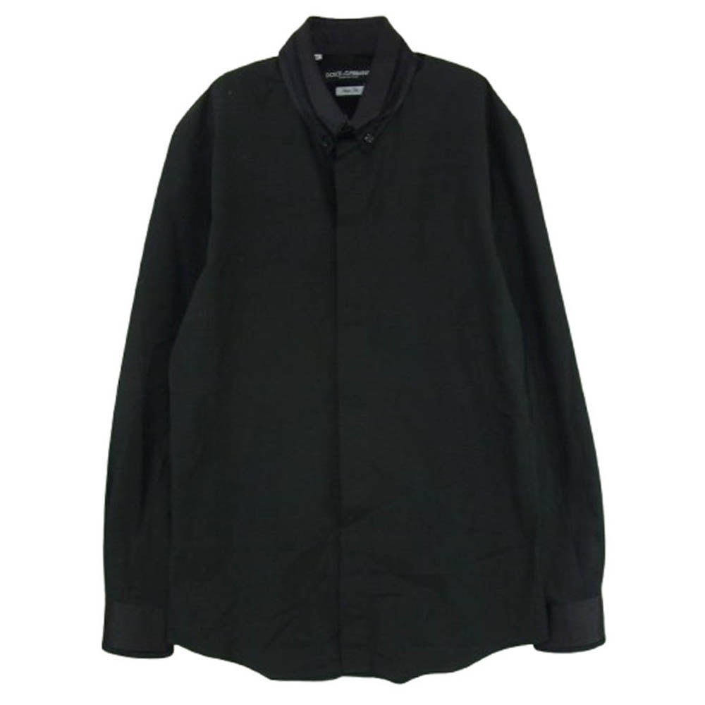 DOLCE&GABBANA ドルチェアンドガッバーナ 長袖シャツ G5341T イタリア製 比翼 スリムフィット コットンシルク レギュラーカラー 長袖 シャツ ブラック系 15 1/2【中古】