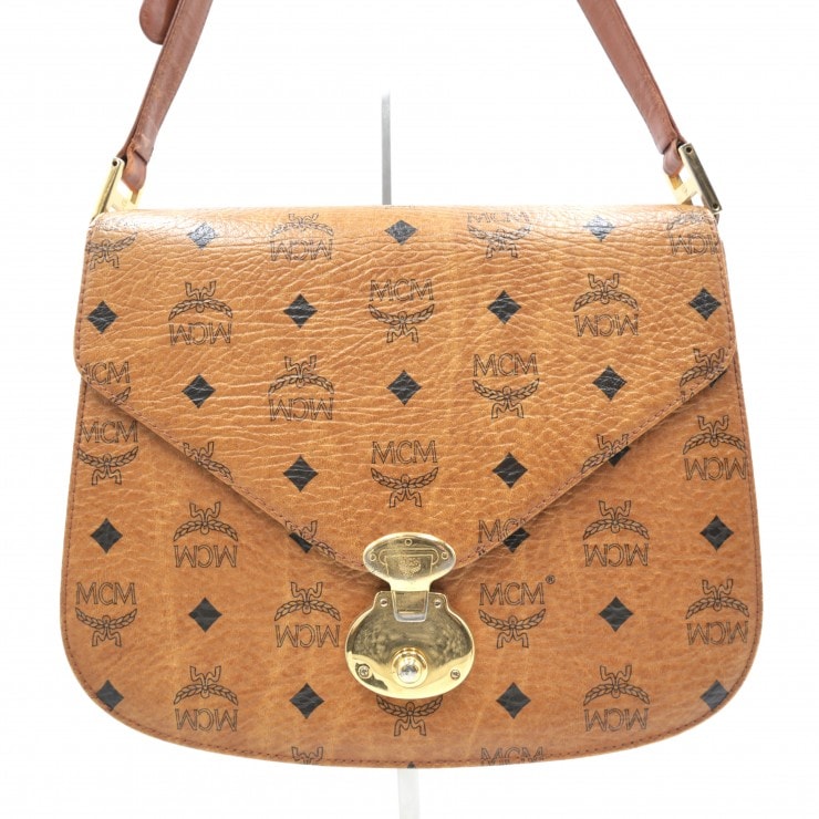 MCM(エムシーエム) モノグラム ショルダーバッグ ヴィンテージ ブラウン レザー ゴールド金具 レディース 斜め掛け 肩掛け 【中古】