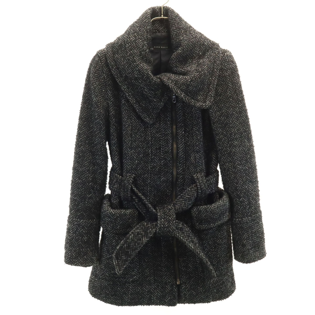 ZARA BASIC ザラベーシック ヘリンボーン コート S ブラック