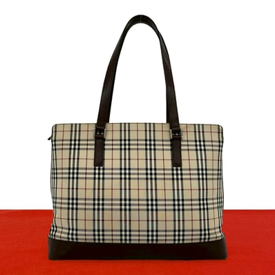 BURBERRY バーバリー ノバチェック 柄 キャンバス レザー トートバッグ ブラウン
87837