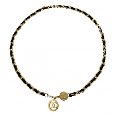 CHANEL シャネル ベルト メダル チェーンベルト ファッションアイテム 小物 ココマーク ヴィンテージ GP レザー ゴールド ブラック 黒 レディース【中古品】