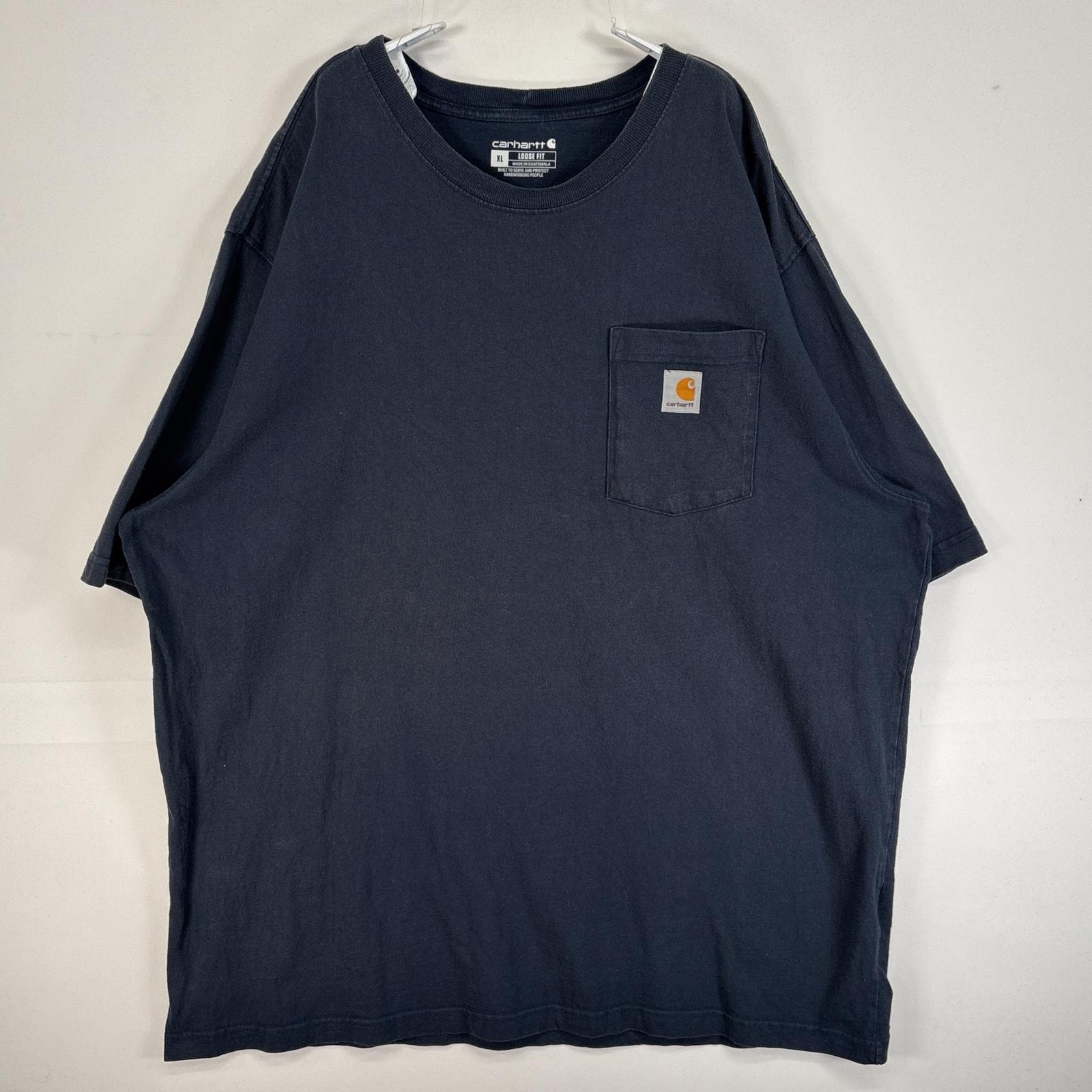 古着 カーハート Carhartt 半袖Tシャツ 大きいサイズ 肉厚 フェード ワンポイント ロゴ 胸ポケ XL  ネイビー 無地 メンズ