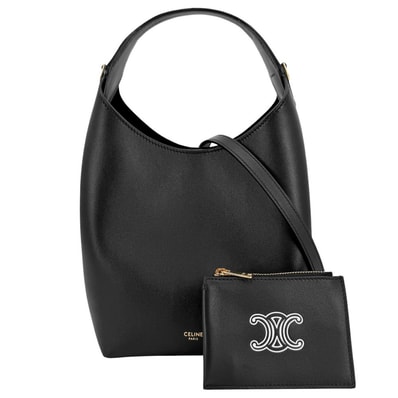 CELINE セリーヌ 2WAY スモールホーボー ハンドバッグ ショルダーバッグ 斜め掛け レザー L10133Q71.38NO カーフ ブラック 黒 ゴールド金具 レディース 美品【中古品】