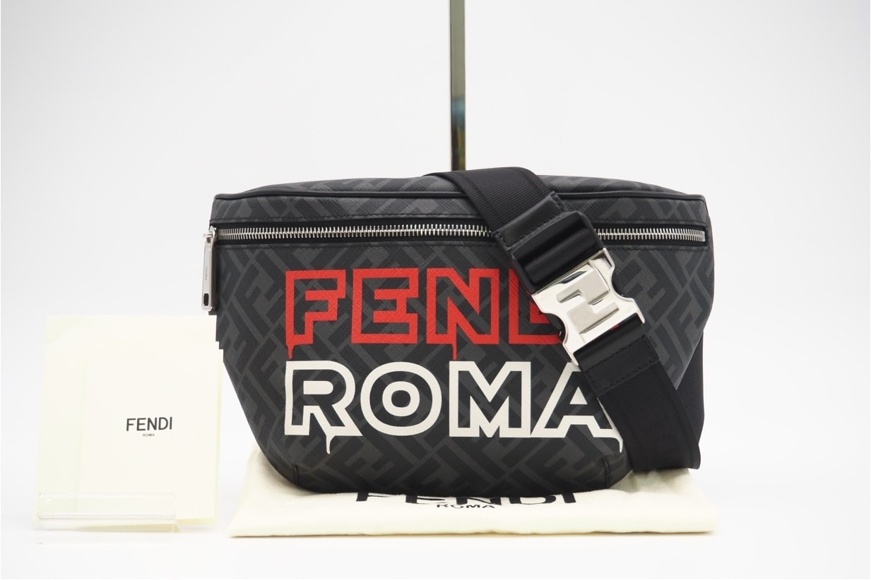 極美品 FENDI フェンディ ズッカ グレーファブリック 7VA562 ウエストバッグ グレー コーティングキャンバス メンズ