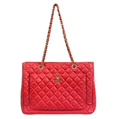 シャネル チェーントートバッグ CHANEL マトラッセ トートバッグ ラムスキン レッド レディース CHANEL 中古