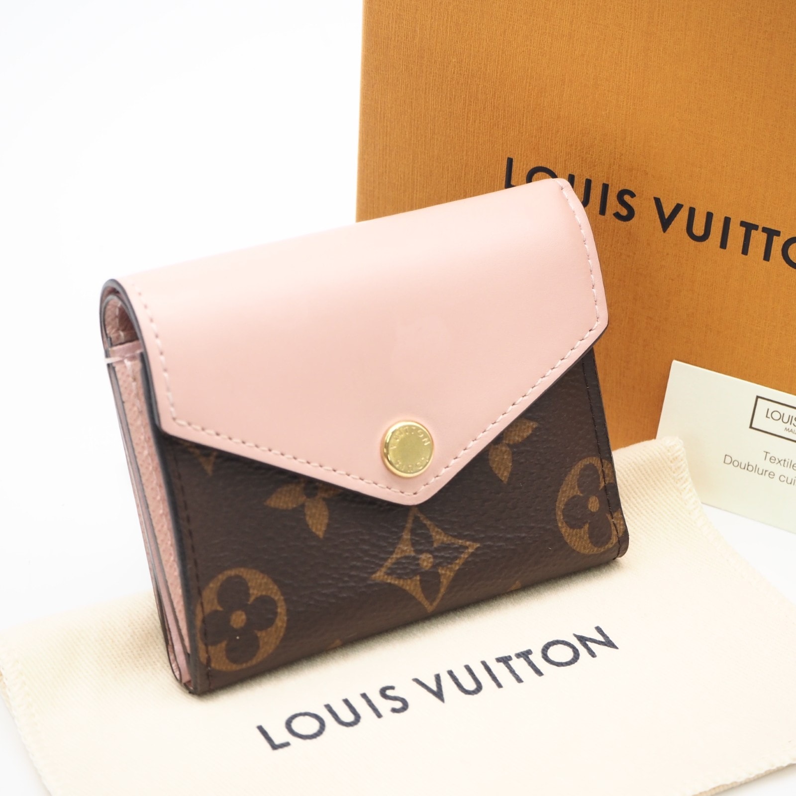 LOUIS VUITTON ルイ・ヴィトン モノグラム ポルトフォイユゾエ ローズバレリーヌ M62933 三つ折り財布 ピンク ブラウン ベージュ コーティングキャンバス グレインレザー レディース