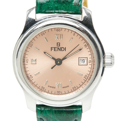 フェンディ オロロジ 3針 腕時計 210L クオーツ ピンク文字盤 ステンレススチール レザー レディース FENDI 【中古】