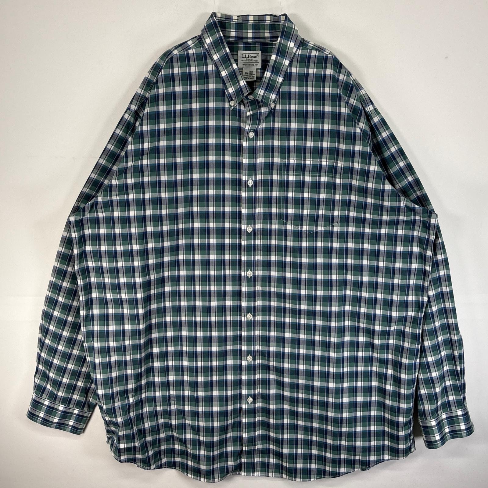 古着 エルエルビーン L.L.Bean 長袖シャツ チェック 大きいサイズ 胸ポケ ボタンダウン 14041 グリーン系 マルチカラー メンズ