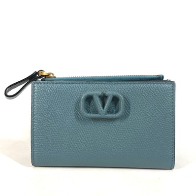 ヴァレンティノ VALENTINO Vロゴ TW2P0T46RQR コンパクトウォレット 2つ折り財布 レザー ブルー 未使用