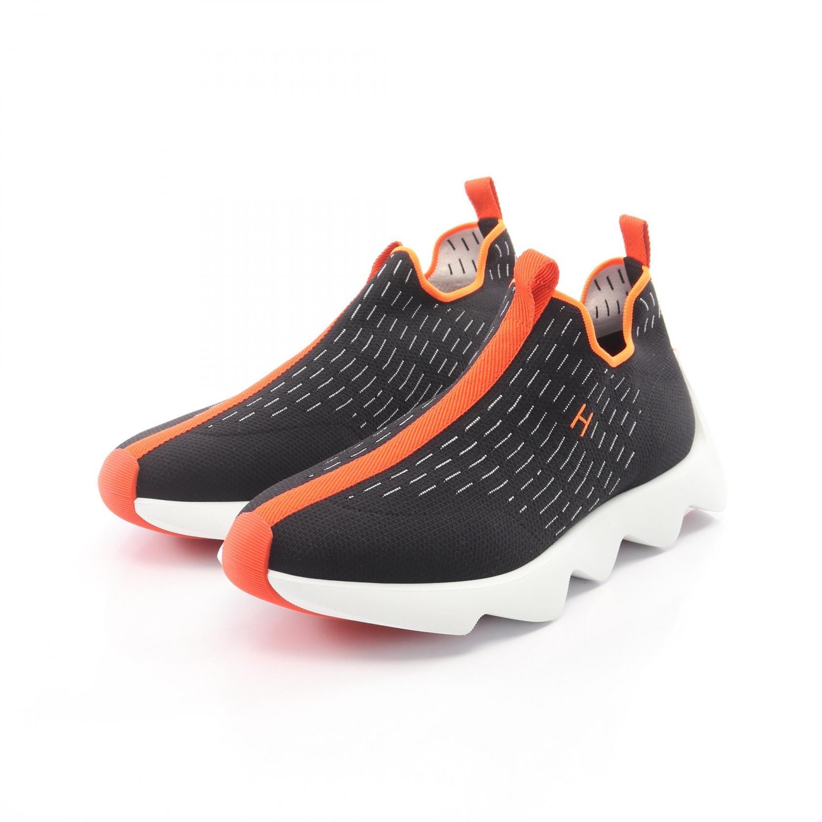 エルメス HERMES ECLAIR エクレール スリッポン 靴 ファブリック オレンジ メンズ ブラック系 / オレンジ系 【中古】