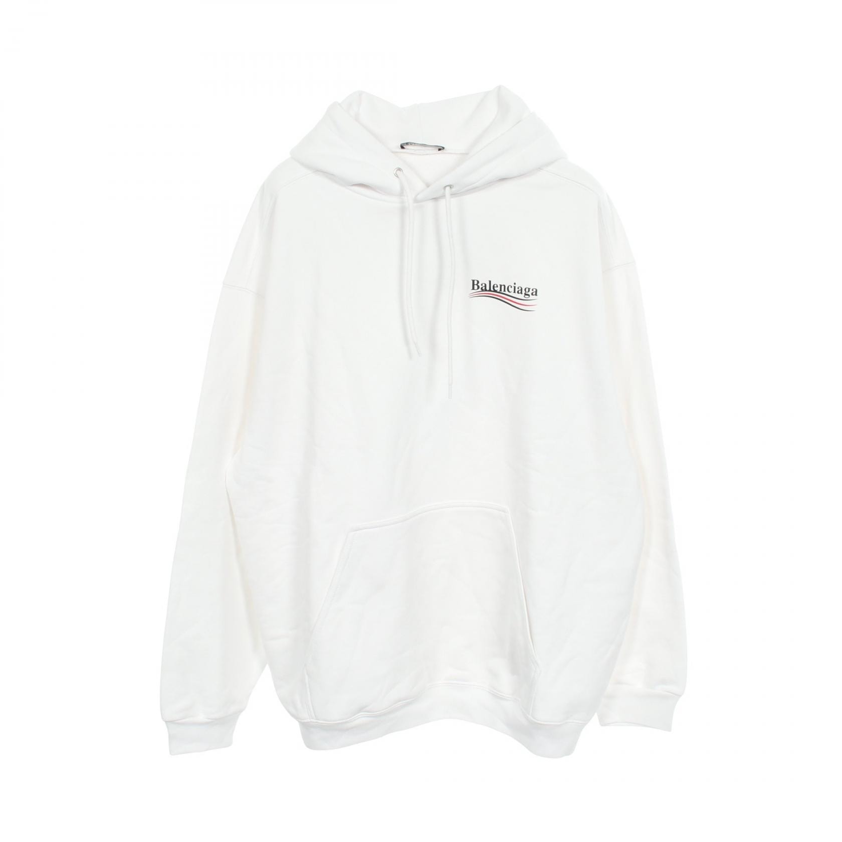 バレンシアガ BALENCIAGA キャンペーンロゴ ミディアムフィット パーカー 衣料品 トップス コットン メンズ レディース ホワイト系 【中古】