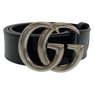 GUCCI グッチ GGマーモント 85cm/34インチ ブラック 黒 シルバー金具 レザー ベルト バックル 603918 【中古】
