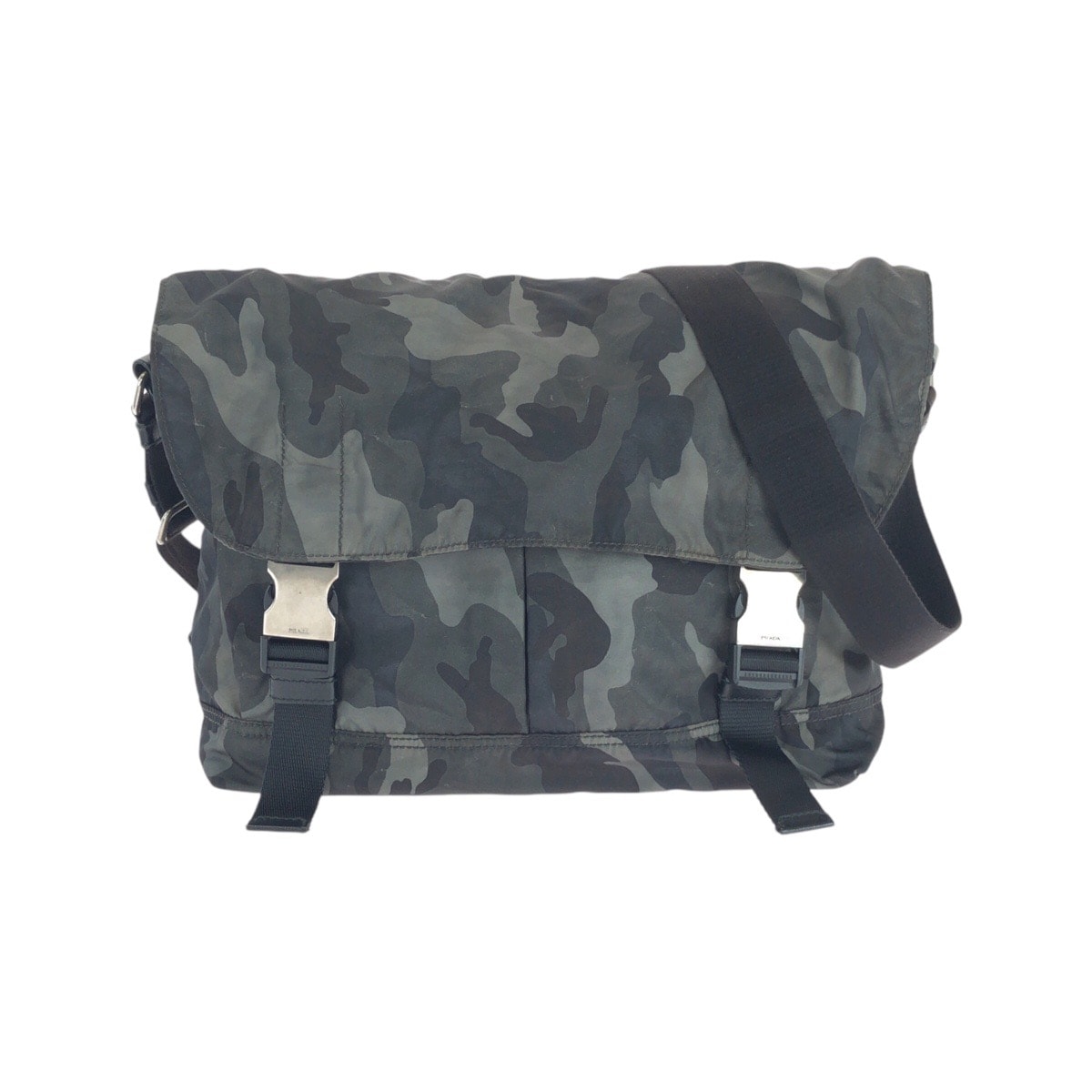美品 PRADA プラダ テスート 三角ロゴプレート カーキ ブラック 黒 ナイロン レザー/ ショルダーバッグ メッセンジャーバッグ 502498 【中古】