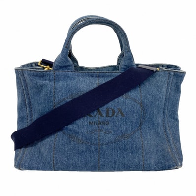 ★最終価格【6db1121】プラダ トートバッグ カナパ デニム ネイビー ゴールド金具 2wayバッグ【中古】レディース