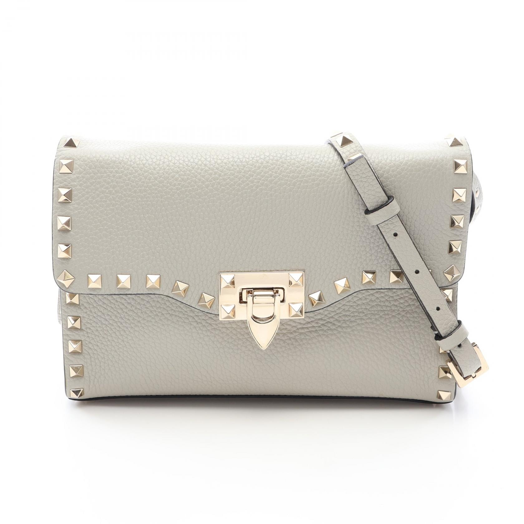 ヴァレンティノ・ガラヴァーニ Valentino Garavani ロックスタッズ スモール ショルダーバッグ バッグ レザー レディース グレー系 7W2B0181VSF 【中古】