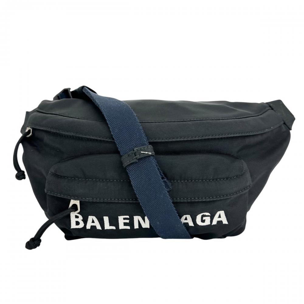 BALENCIAGA バレンシアガ ボディバッグ ウィールベルトバッグ 斜め掛け 533009 ナイロン    ブラック 黒 ダークブルー シルバー金具 メンズ【中古品】