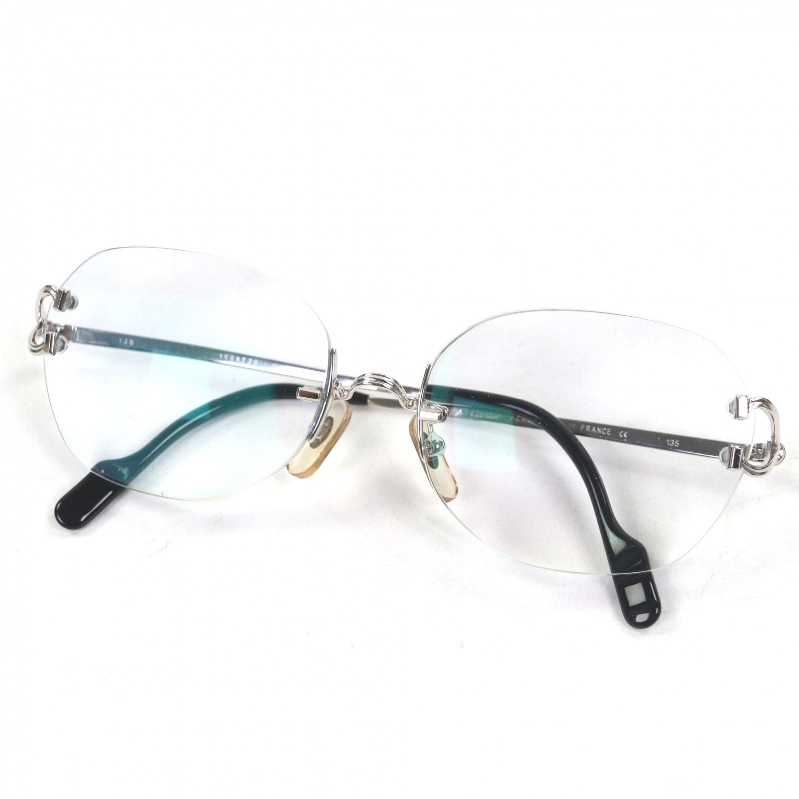 美品 カルティエ メガネ トリニティ 2Cデコール シルバー □16 135