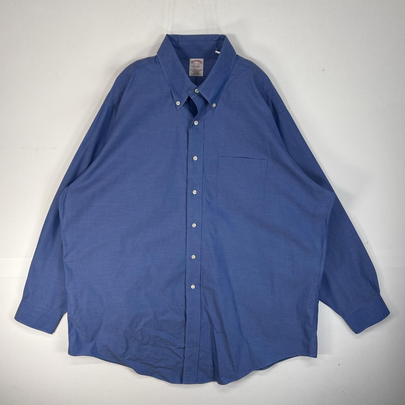 古着 ブルックスブラザーズ Brooks Brothers 長袖シャツ TRADITIONAL FIT 胸ポケ ボタンダウン XL  ブルー系 無地 メンズ