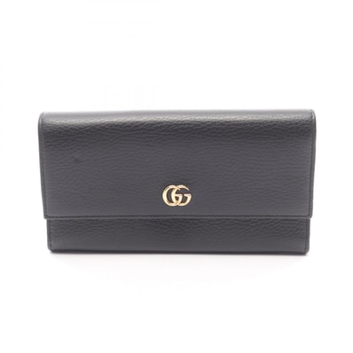 グッチ GUCCI GGマーモント 二つ折り長財布 財布 レザー レディース ブラック系 520981 【中古】