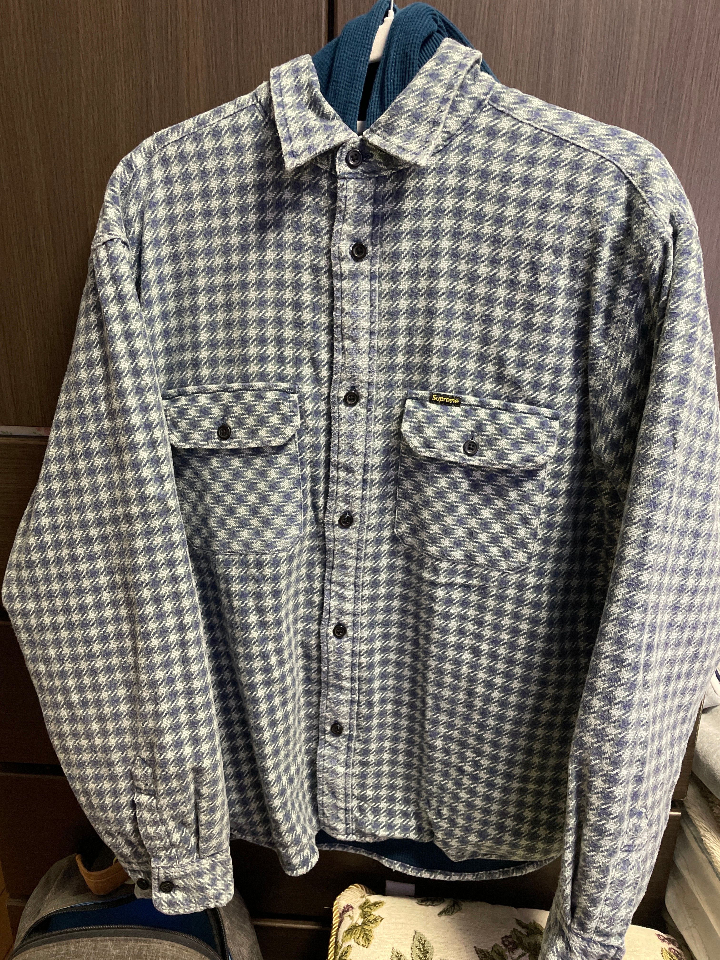Supreme Houndstooth Flannel Hooded Shirt "Light Navy"