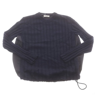 【中古】ヴァレンティノ VALENTINO ウール ポリエステル クルーネック プルオーバーニット ネイビーxブラック【サイズS】【メンズ】