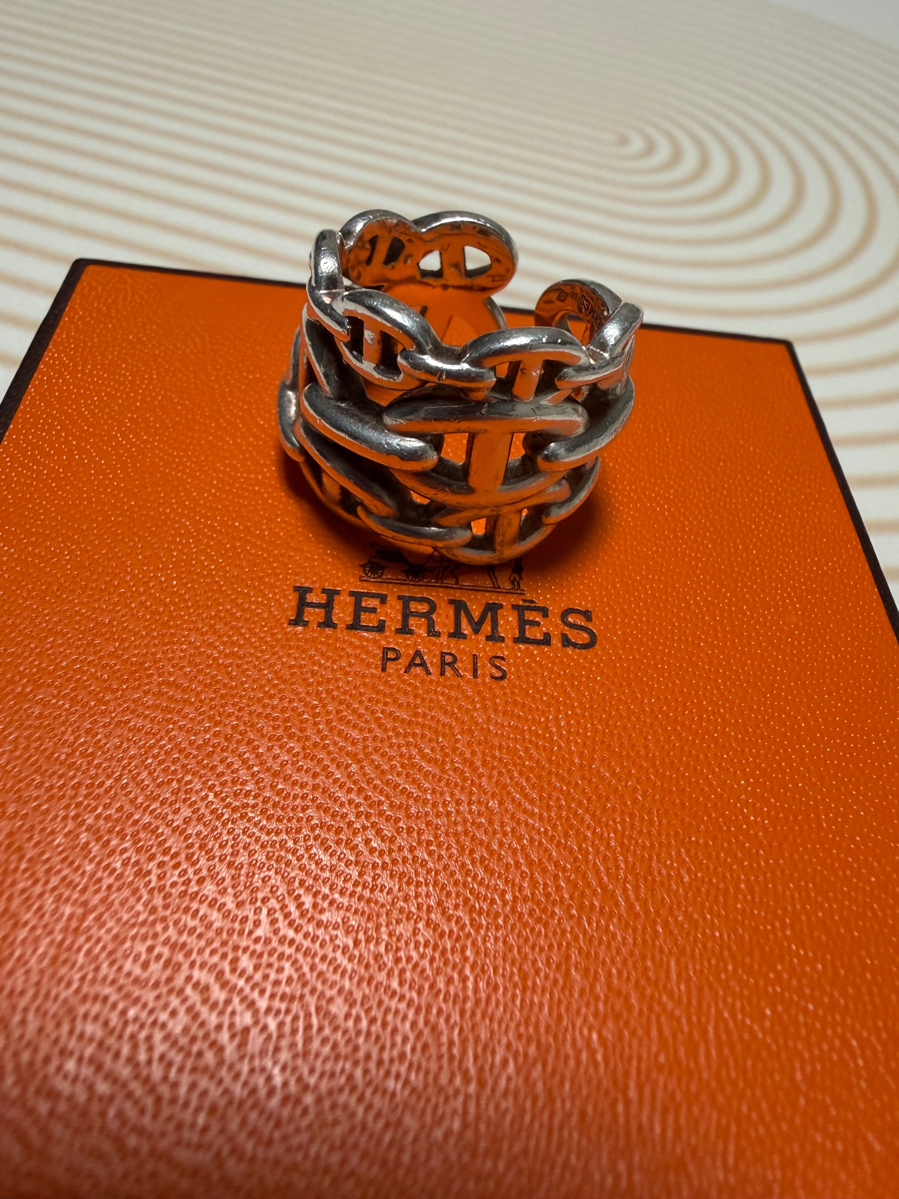 Hermes Chaine D'ancre Enchainee Ring Large Model "Silver"