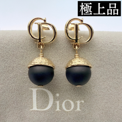 【極上品】Christian Dior クリスチャンディオール CDロゴ ドングリ ピアス 未使用品 レディース アクセサリー ゴールド ブラック