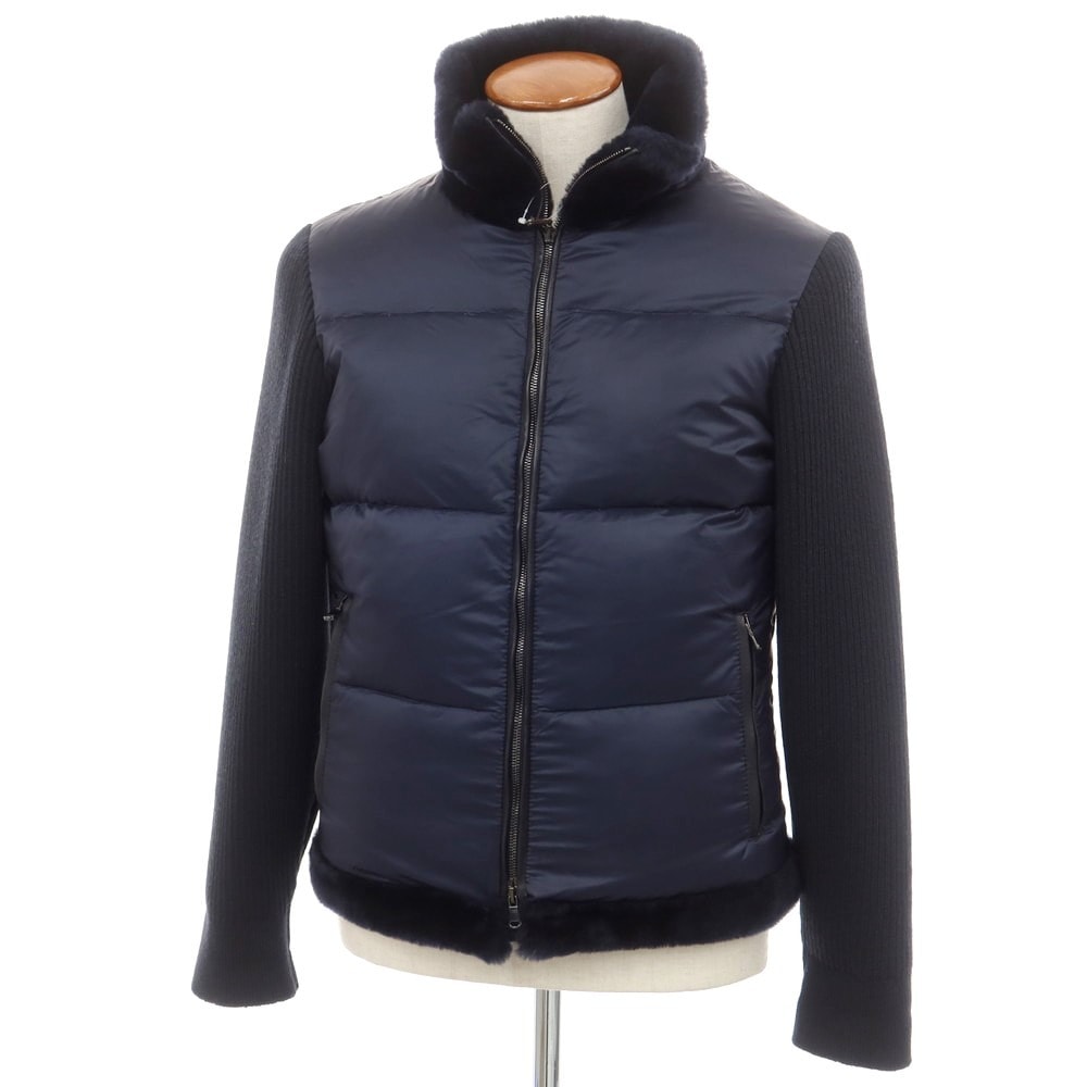【中古】エンメティ EMMETI DARWIN ムートン ナイロン ダウンジャケット ネイビー【サイズ48】【メンズ】