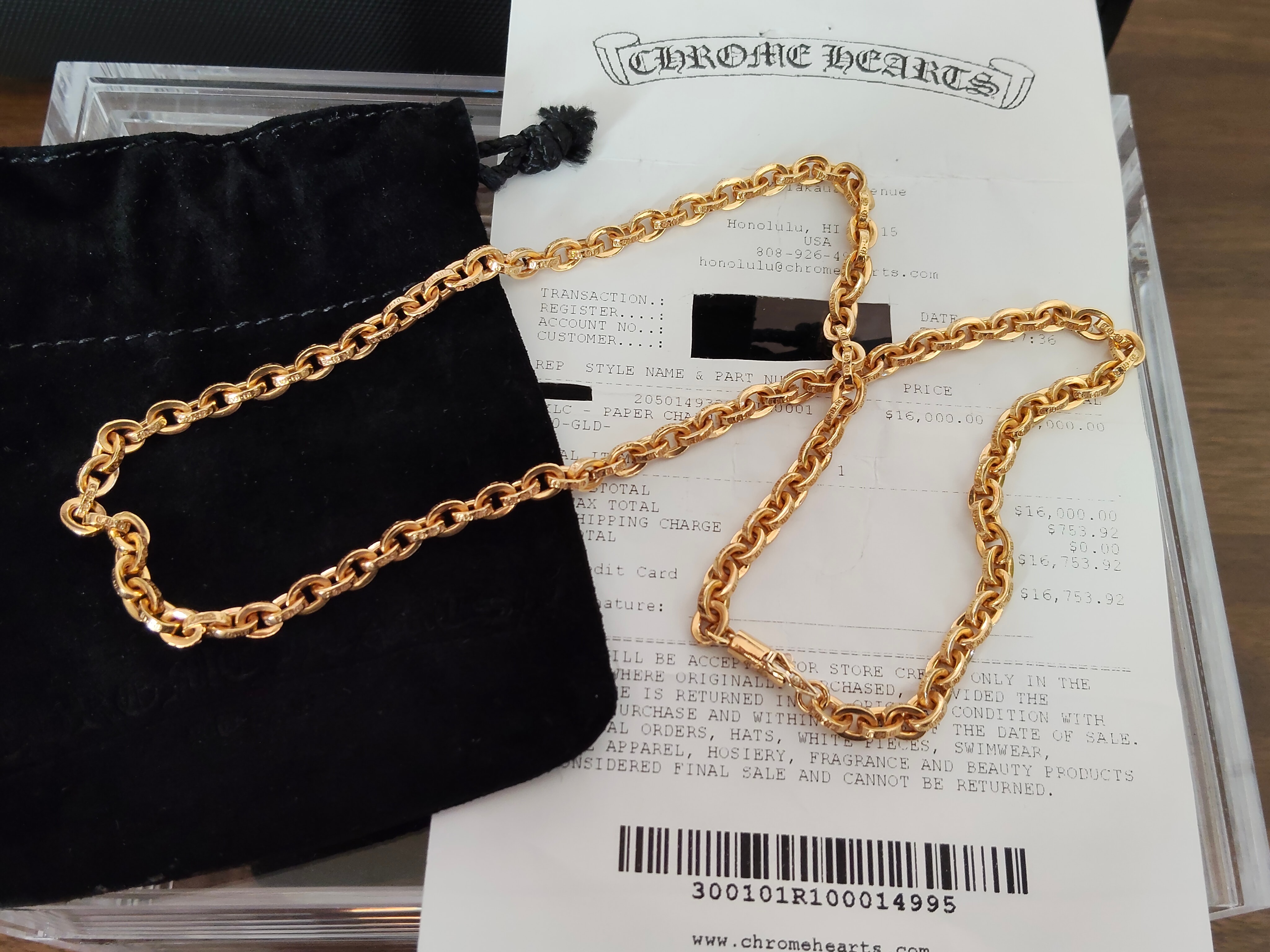 Chrome Hearts 22K Paper Chain Necklace "Yellow Gold"