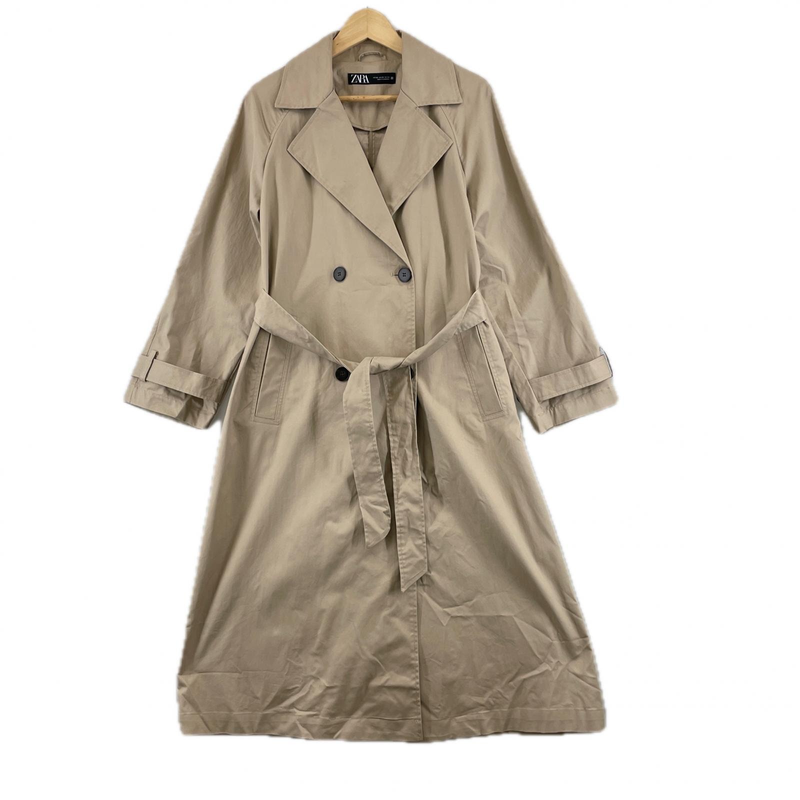 美品 ZARA ザラ 無地 秋冬 AW トレンチコート コットン ベージュ レディース XS【古着】【中古】